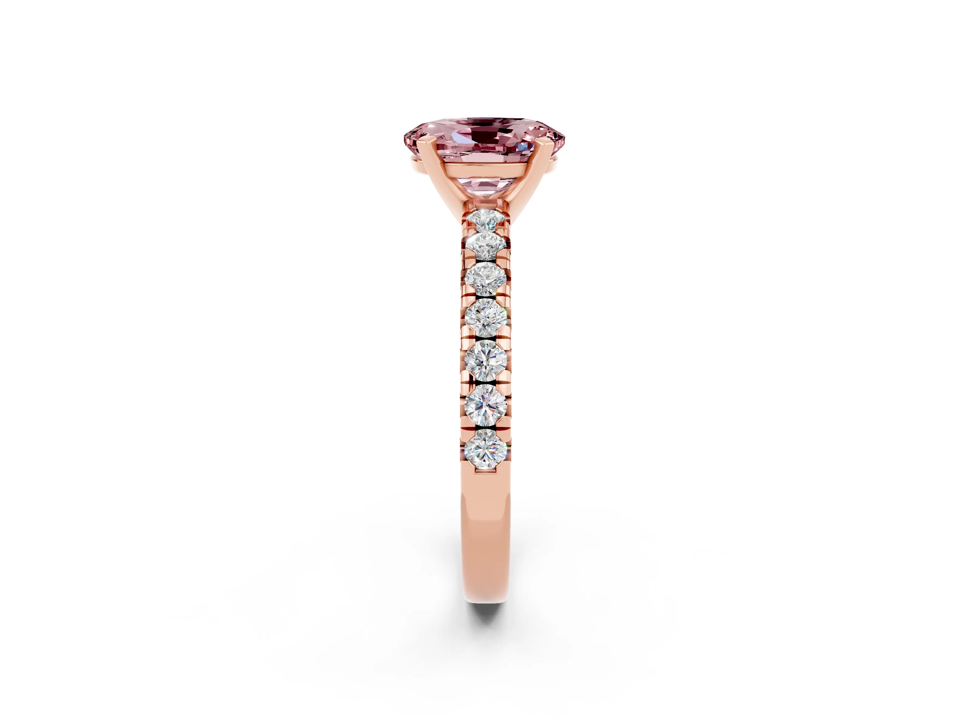 Rose gold Oval Cut Solitaire Pave Diamond Engagement Ring with Four-Prong Setting_2