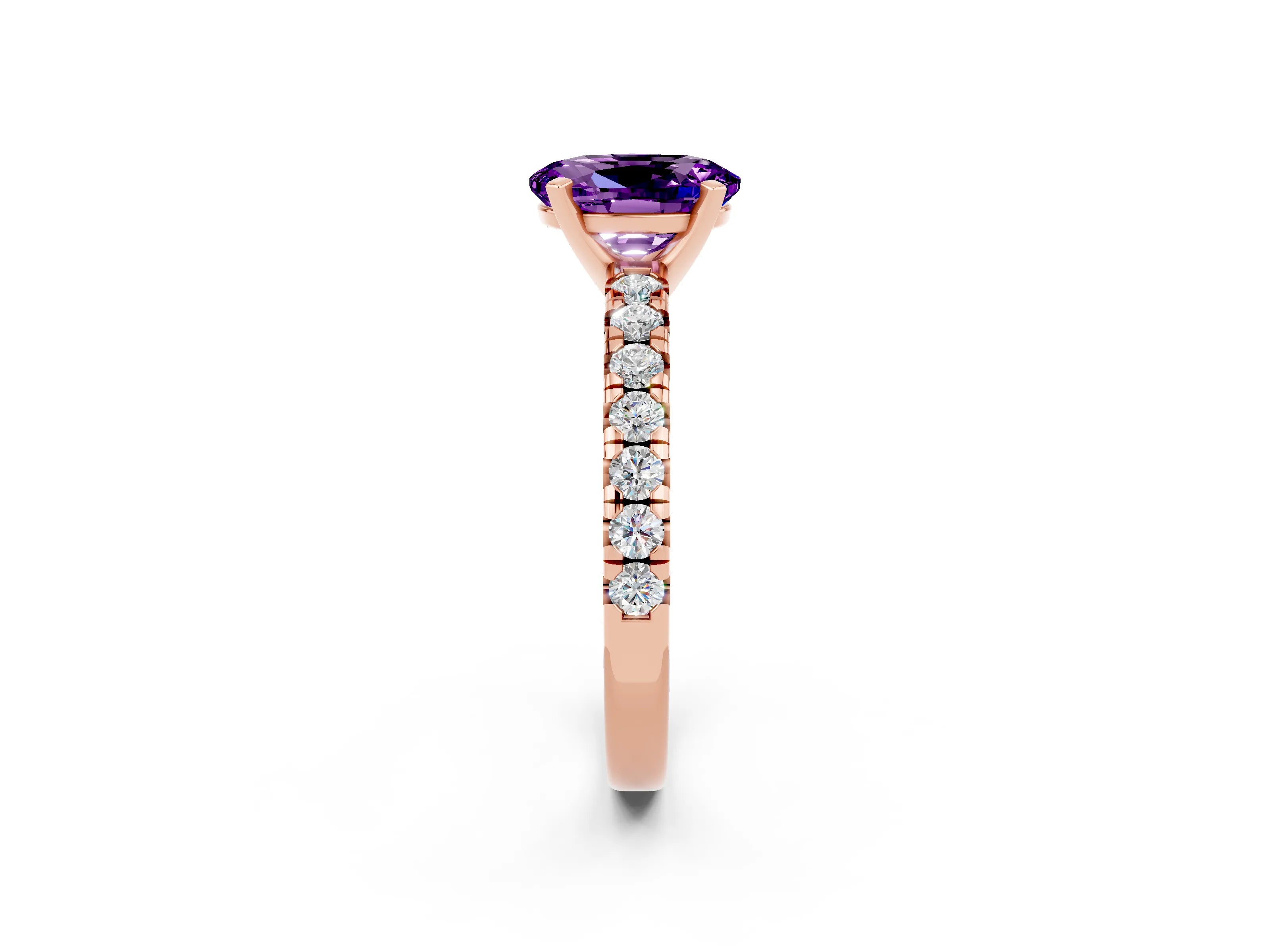 Rose gold Oval Cut Solitaire Pave Diamond Engagement Ring with Four-Prong Setting_2