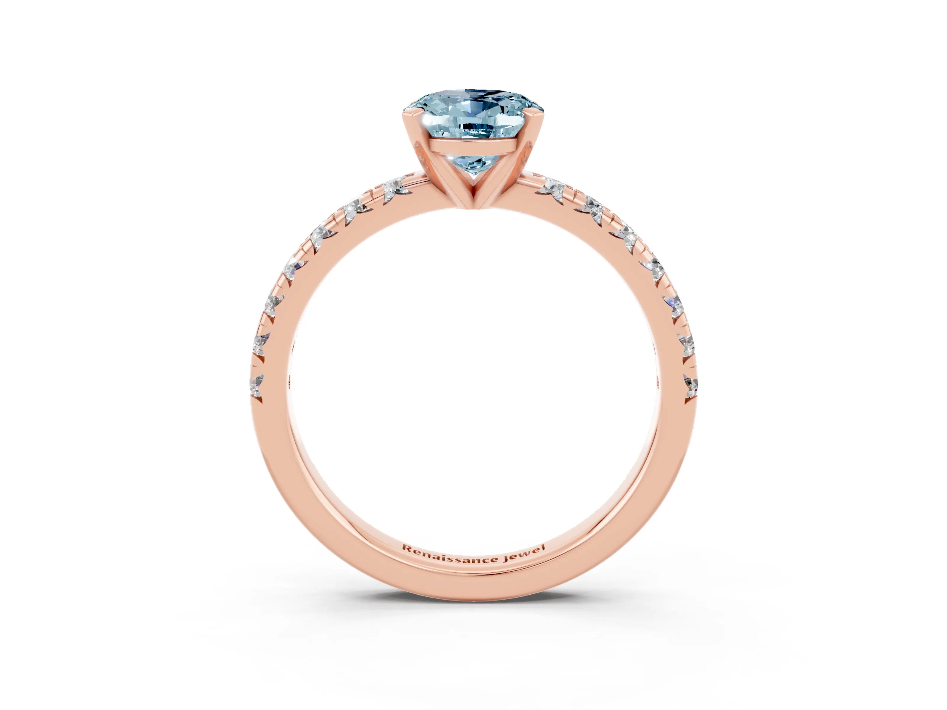 Rose gold Oval Cut Solitaire Pave Diamond Engagement Ring with Four-Prong Setting_3