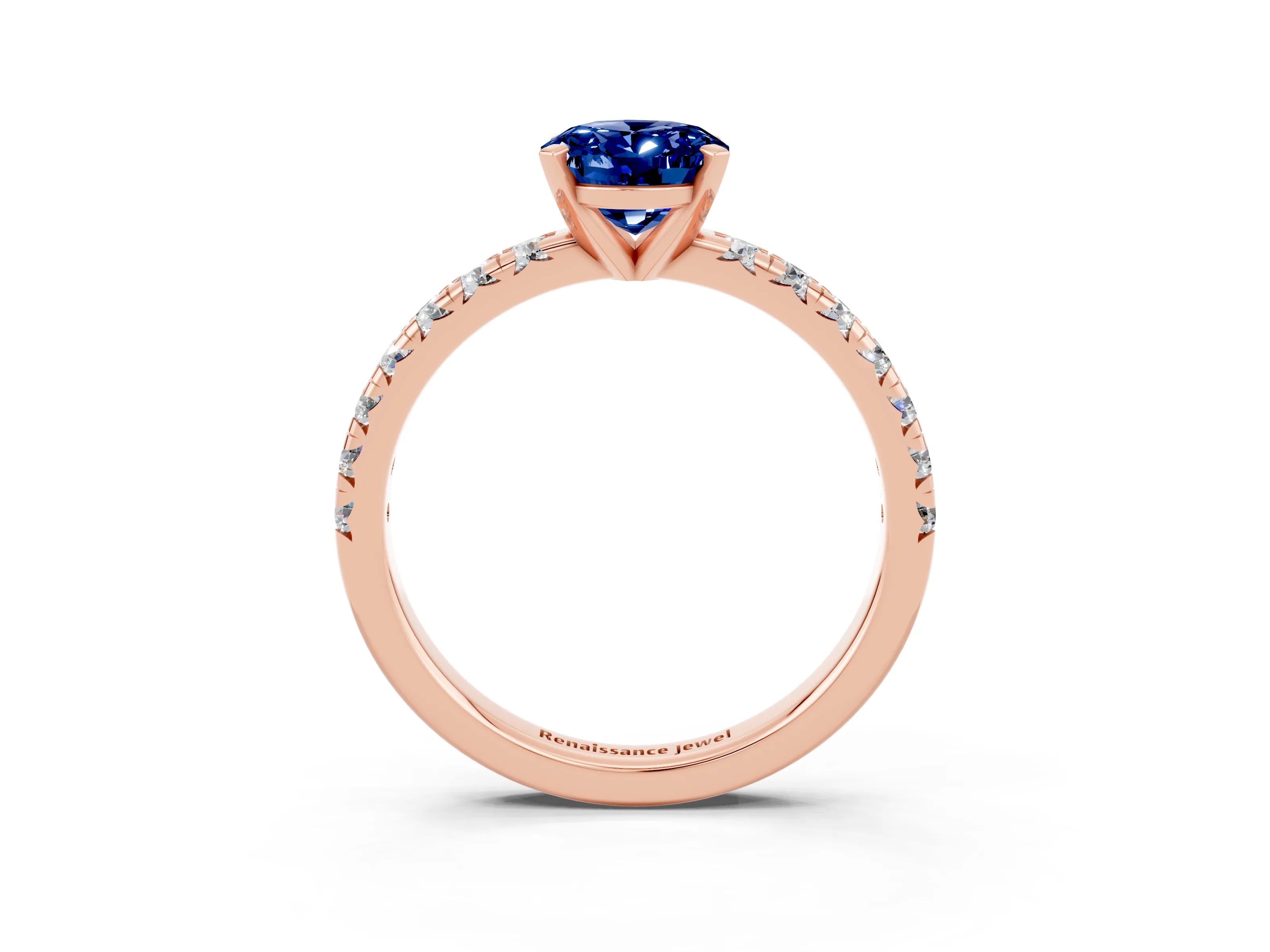 Rose gold Oval Cut Solitaire Pave Diamond Engagement Ring with Four-Prong Setting_3