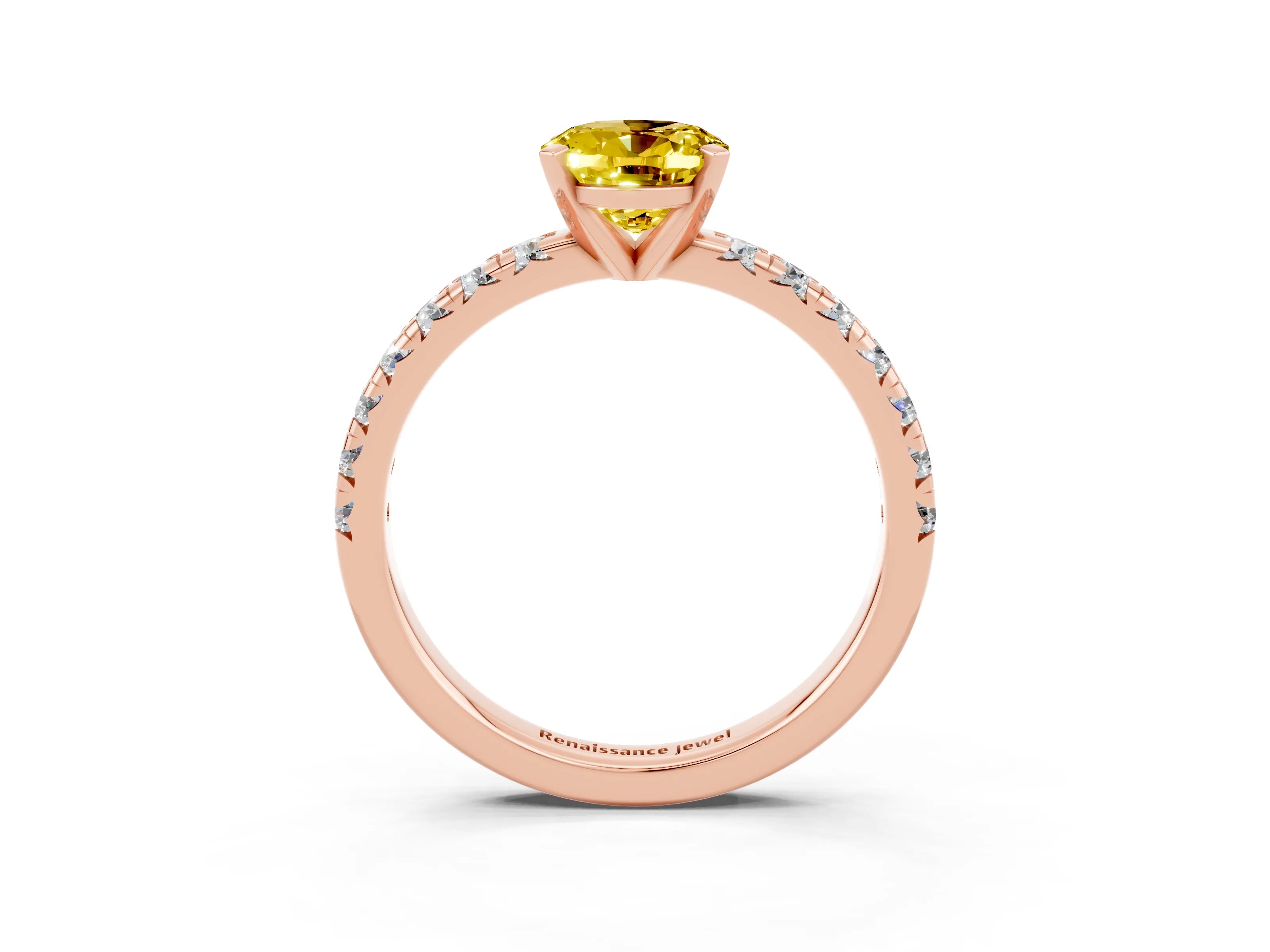 Rose gold Oval Cut Solitaire Pave Diamond Engagement Ring with Four-Prong Setting_3