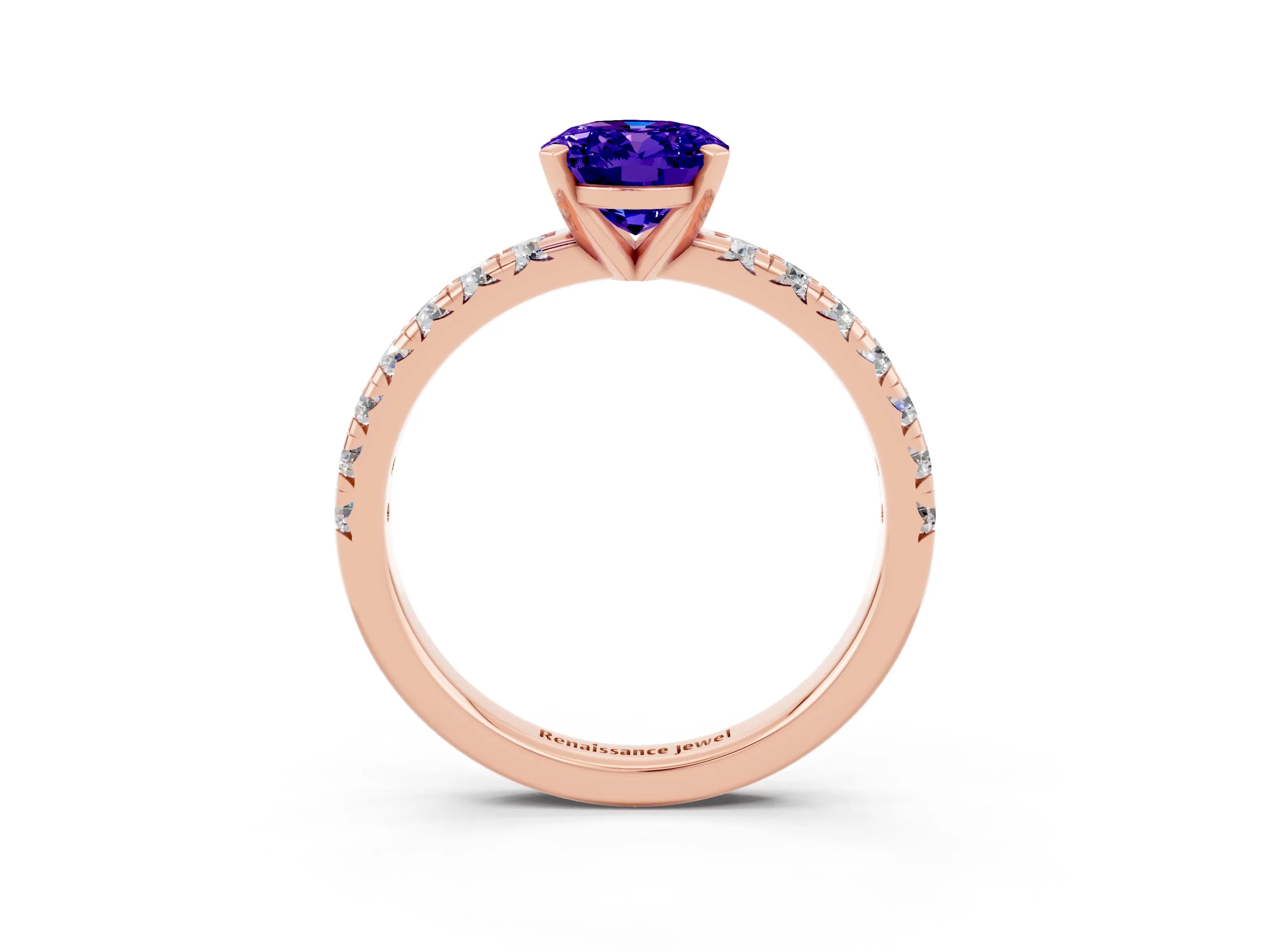 Rose gold Oval Cut Solitaire Pave Diamond Engagement Ring with Four-Prong Setting_3