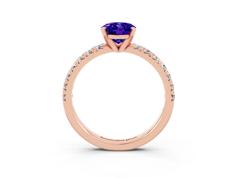 Rose gold Oval Cut Solitaire Pave Diamond Engagement Ring with Four-Prong Setting_3