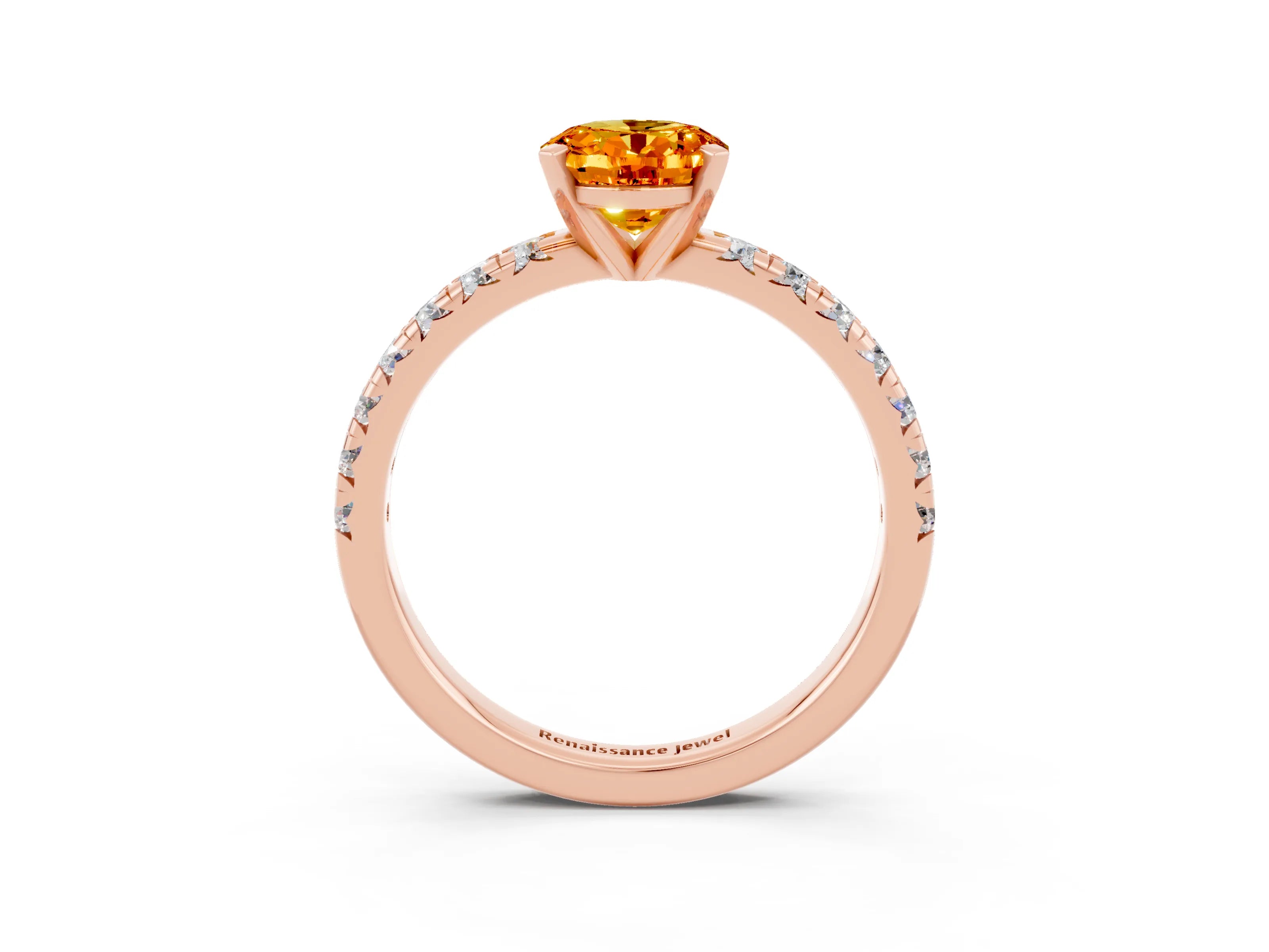 Rose gold Oval Cut Solitaire Pave Diamond Engagement Ring with Four-Prong Setting_3