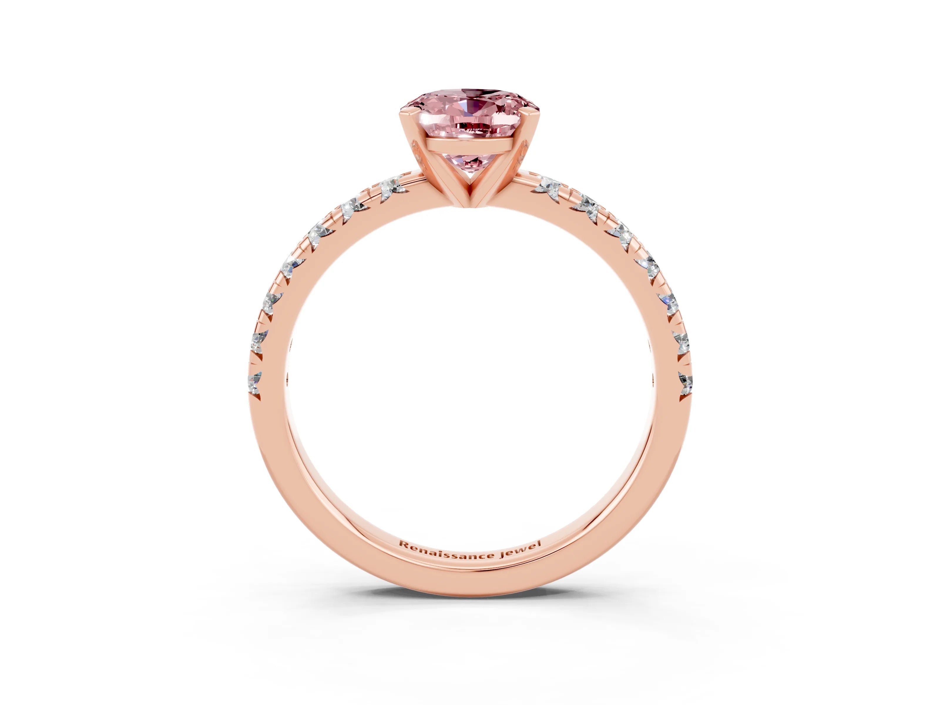 Rose gold Oval Cut Solitaire Pave Diamond Engagement Ring with Four-Prong Setting_3