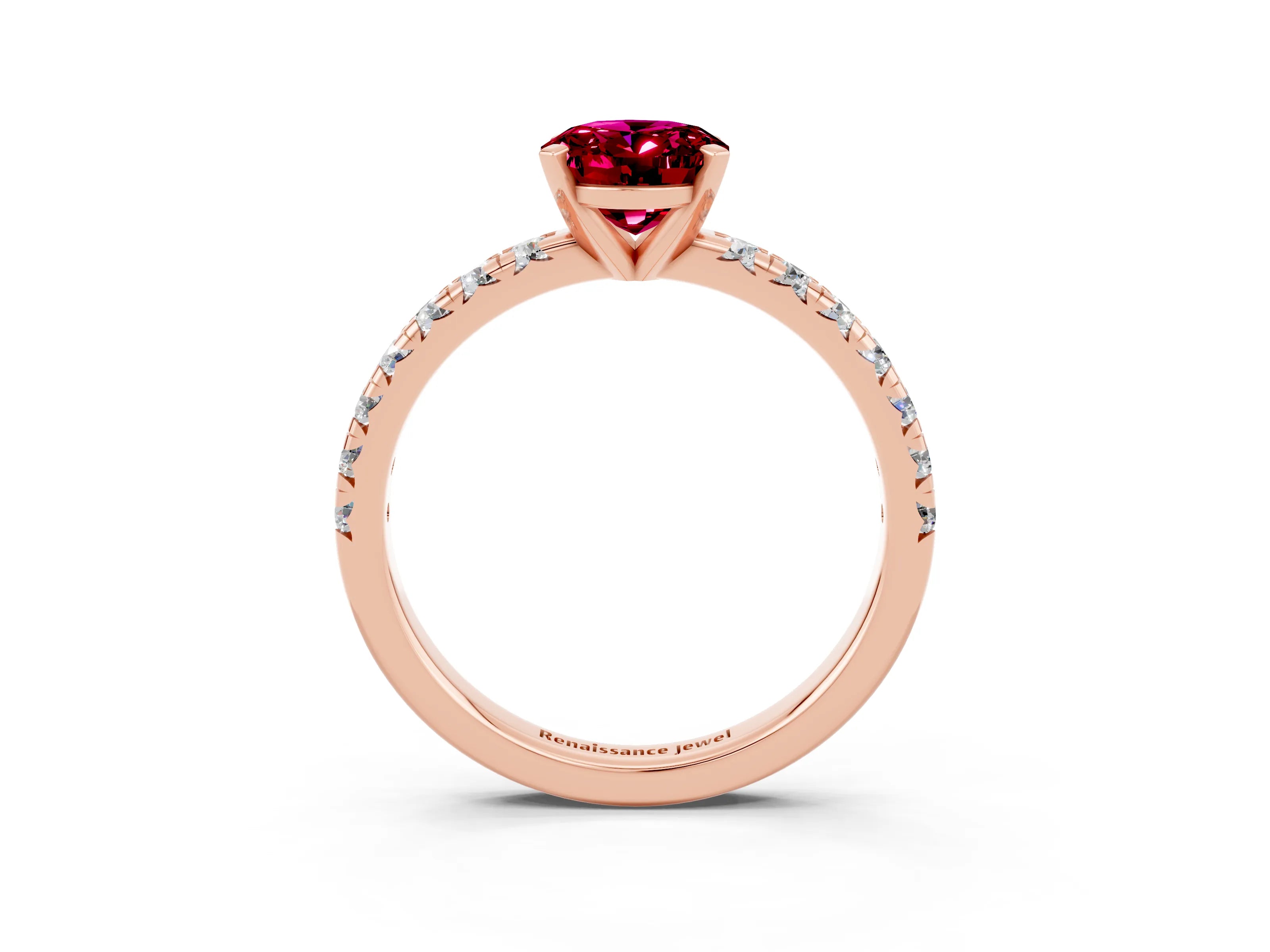 Rose gold Oval Cut Solitaire Pave Diamond Engagement Ring with Four-Prong Setting_3