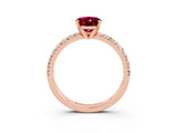 Rose gold Oval Cut Solitaire Pave Diamond Engagement Ring with Four-Prong Setting_3