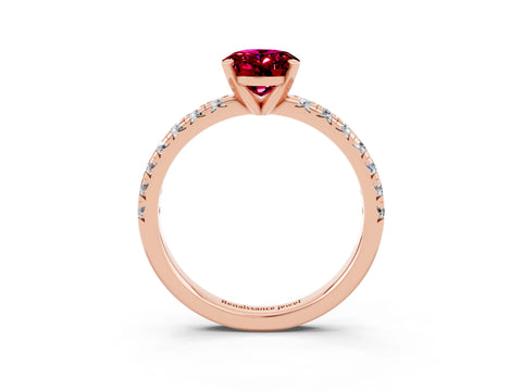 Rose gold Oval Cut Solitaire Pave Diamond Engagement Ring with Four-Prong Setting_3
