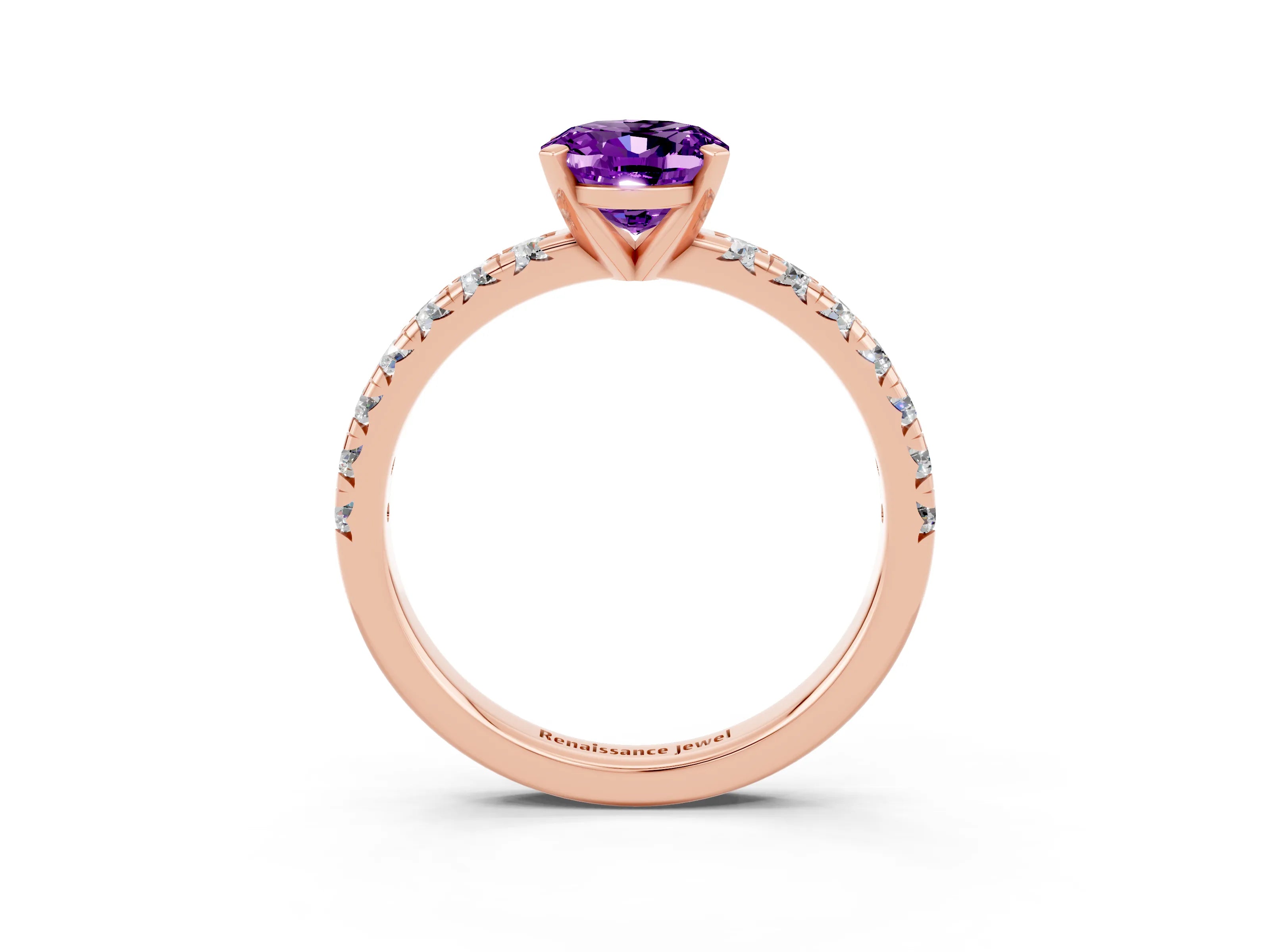 Rose gold Oval Cut Solitaire Pave Diamond Engagement Ring with Four-Prong Setting_3
