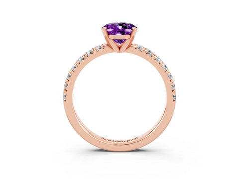 Rose gold Oval Cut Solitaire Pave Diamond Engagement Ring with Four-Prong Setting_3