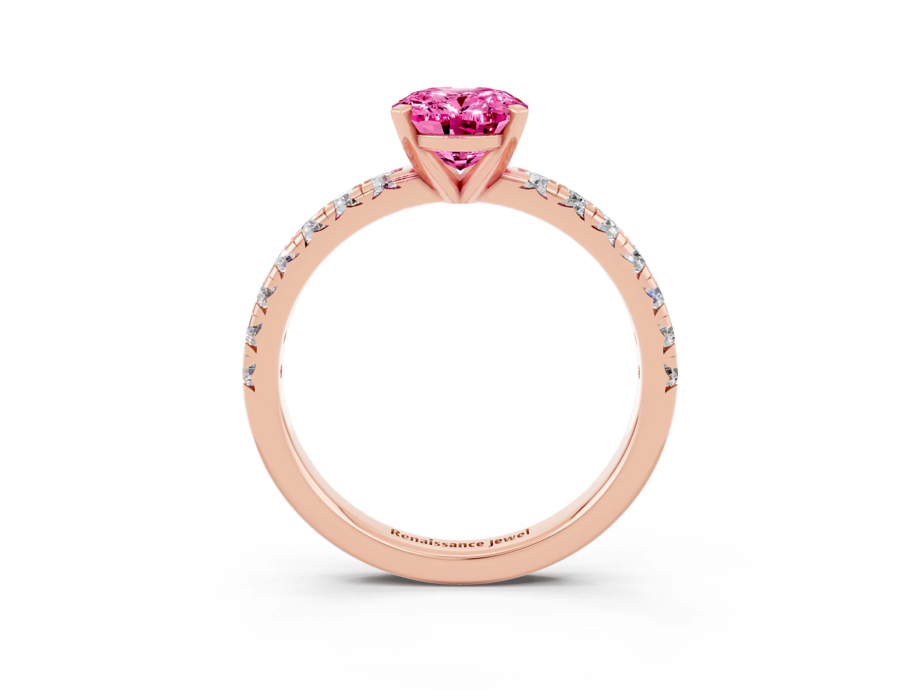 Rose gold Oval Cut Solitaire Pave Diamond Engagement Ring with Four-Prong Setting_3