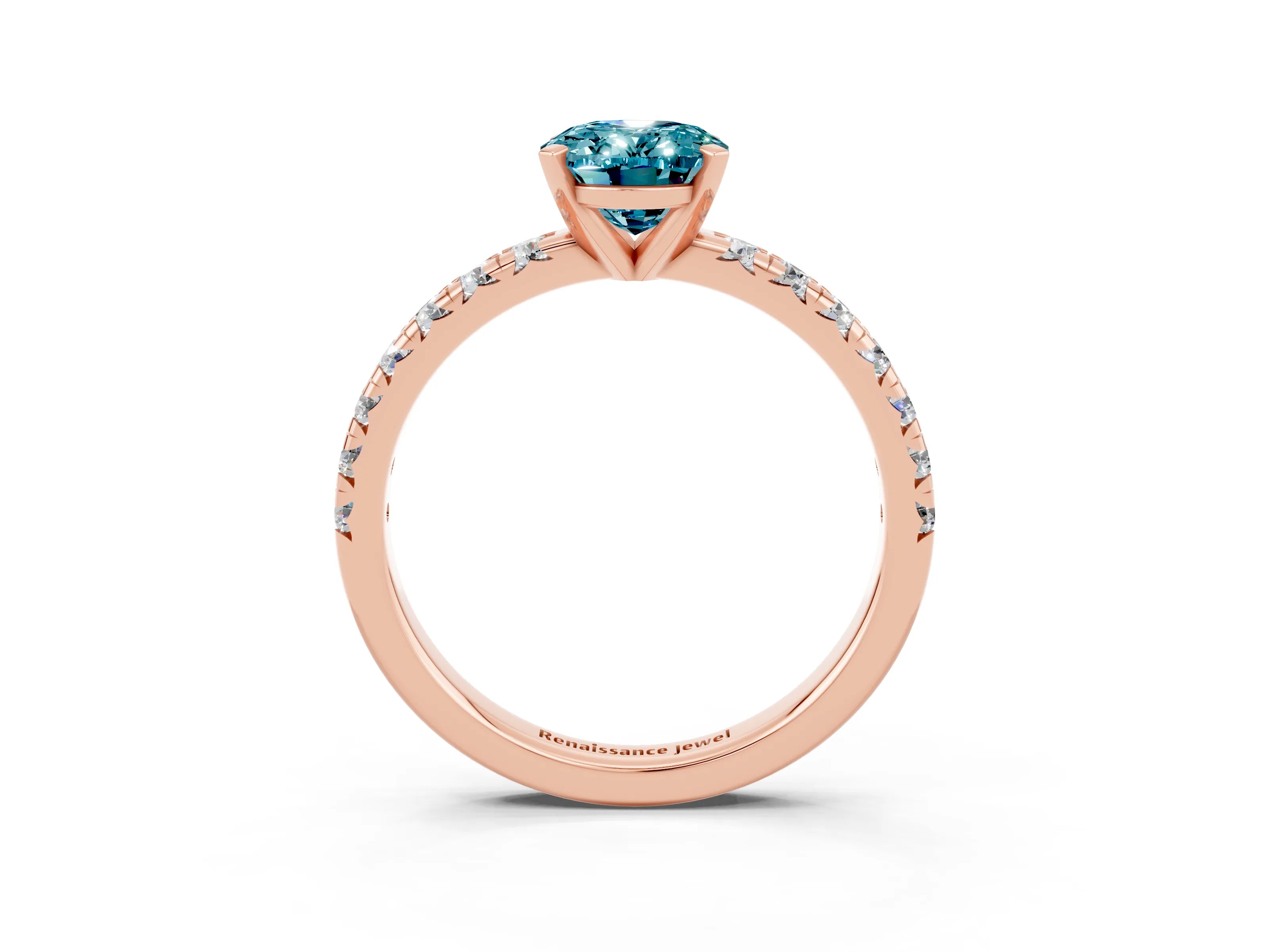 Rose gold Oval Cut Solitaire Pave Diamond Engagement Ring with Four-Prong Setting_3