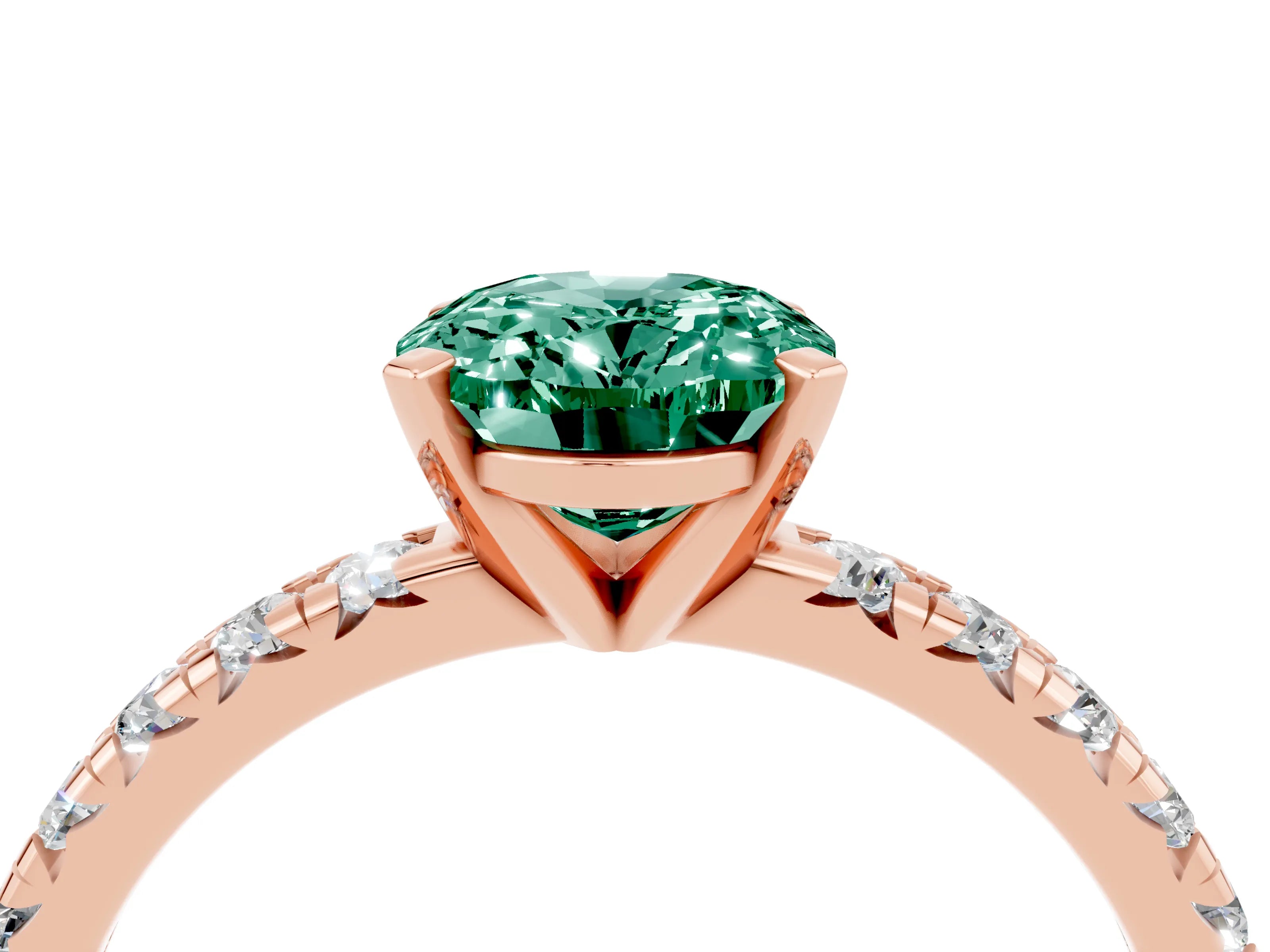 Rose gold Oval Cut Solitaire Pave Diamond Engagement Ring with Four-Prong Setting_4