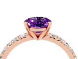 Rose gold Oval Cut Solitaire Pave Diamond Engagement Ring with Four-Prong Setting_4