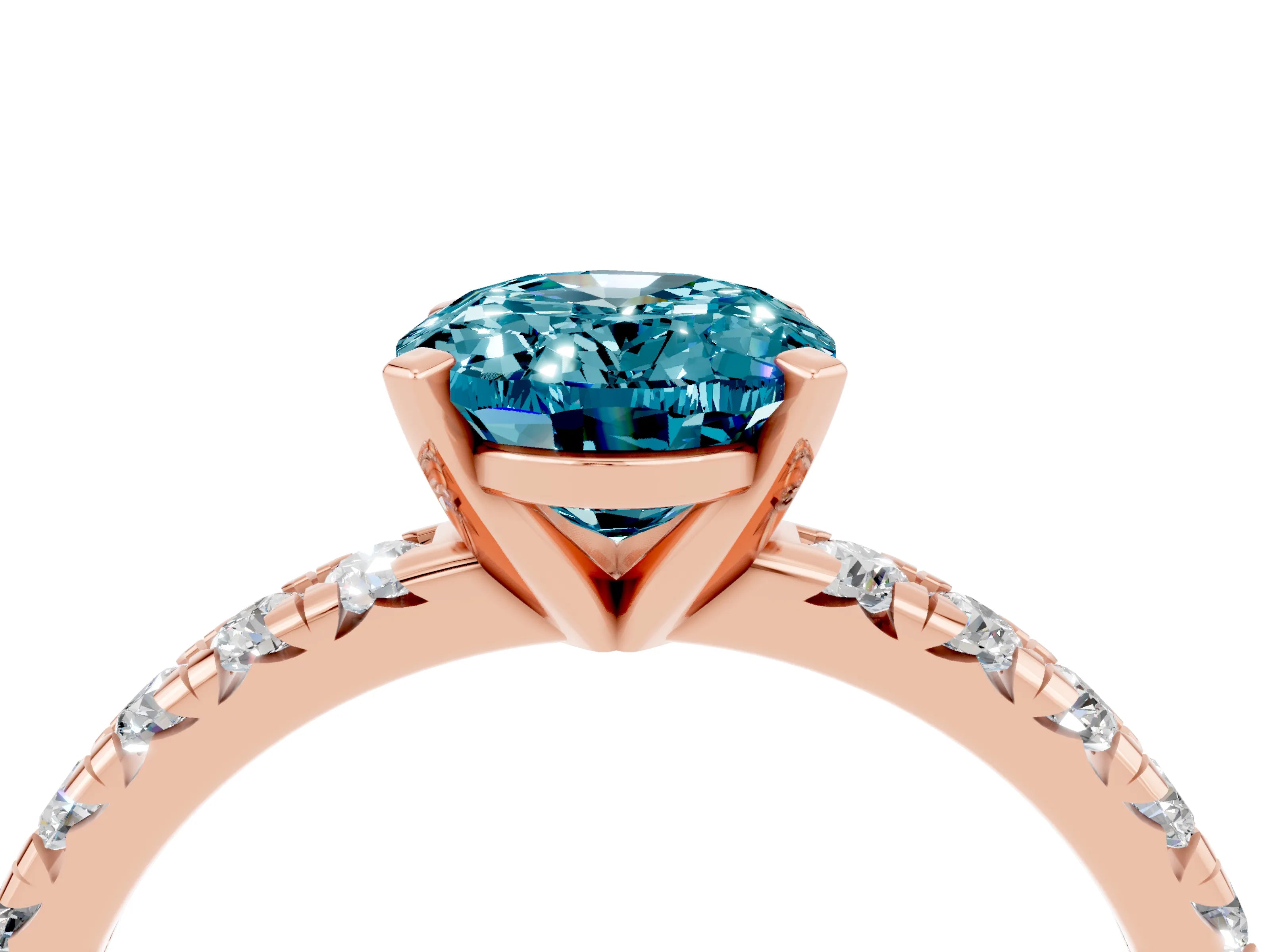 Rose gold Oval Cut Solitaire Pave Diamond Engagement Ring with Four-Prong Setting_4