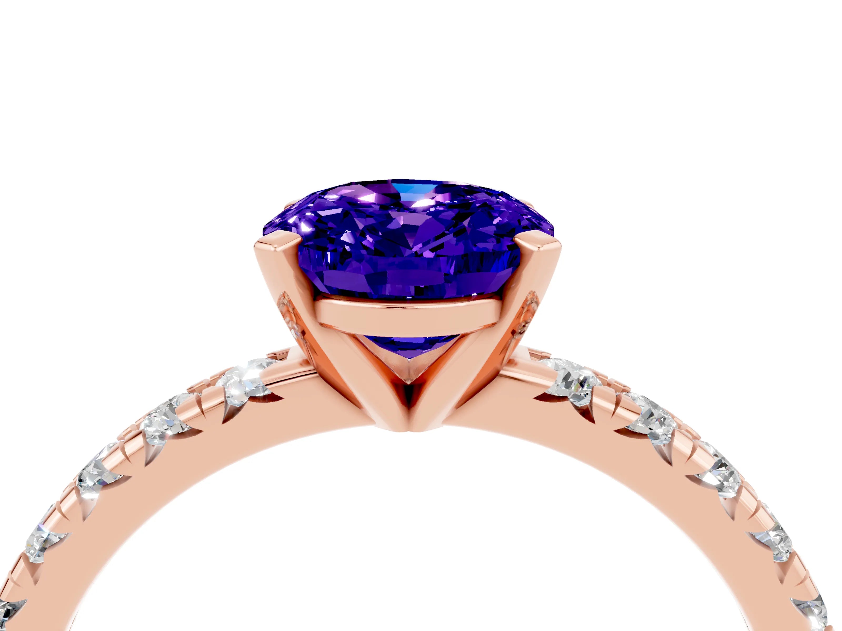 Rose gold Oval Cut Solitaire Pave Diamond Engagement Ring with Four-Prong Setting_4
