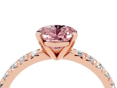 Rose gold Oval Cut Solitaire Pave Diamond Engagement Ring with Four-Prong Setting_4