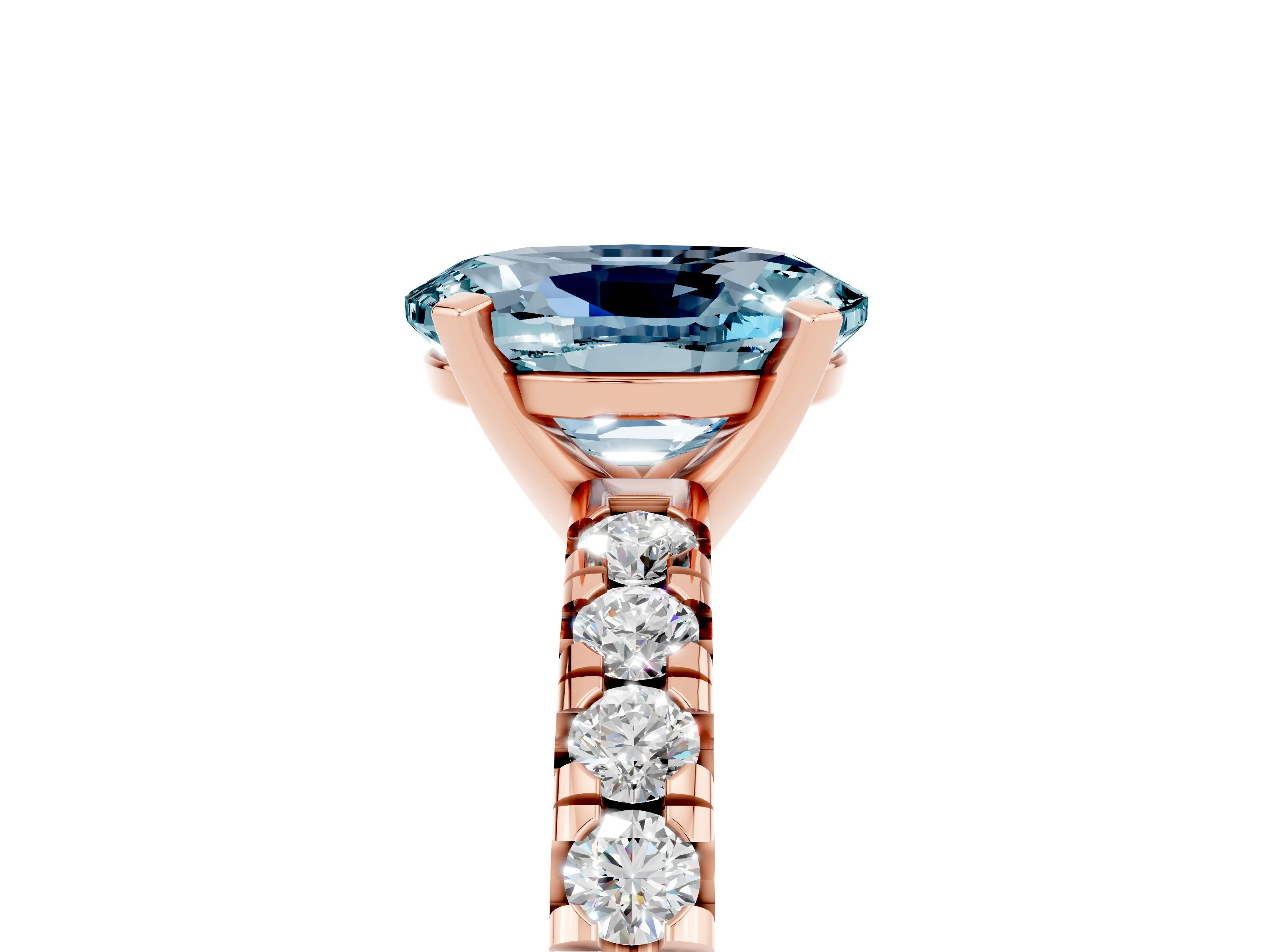 Rose gold Oval Cut Solitaire Pave Diamond Engagement Ring with Four-Prong Setting_5