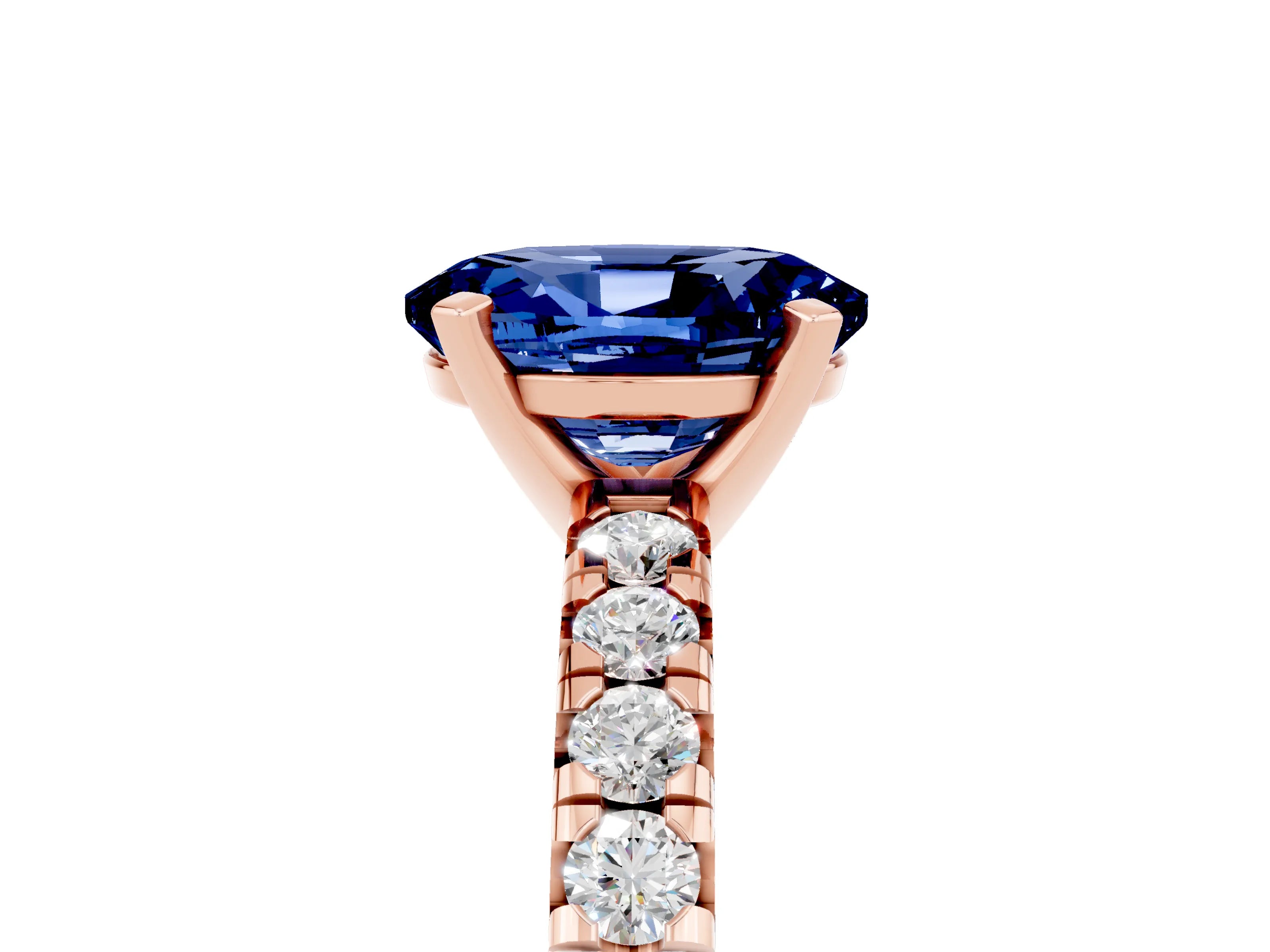 Rose gold Oval Cut Solitaire Pave Diamond Engagement Ring with Four-Prong Setting_5