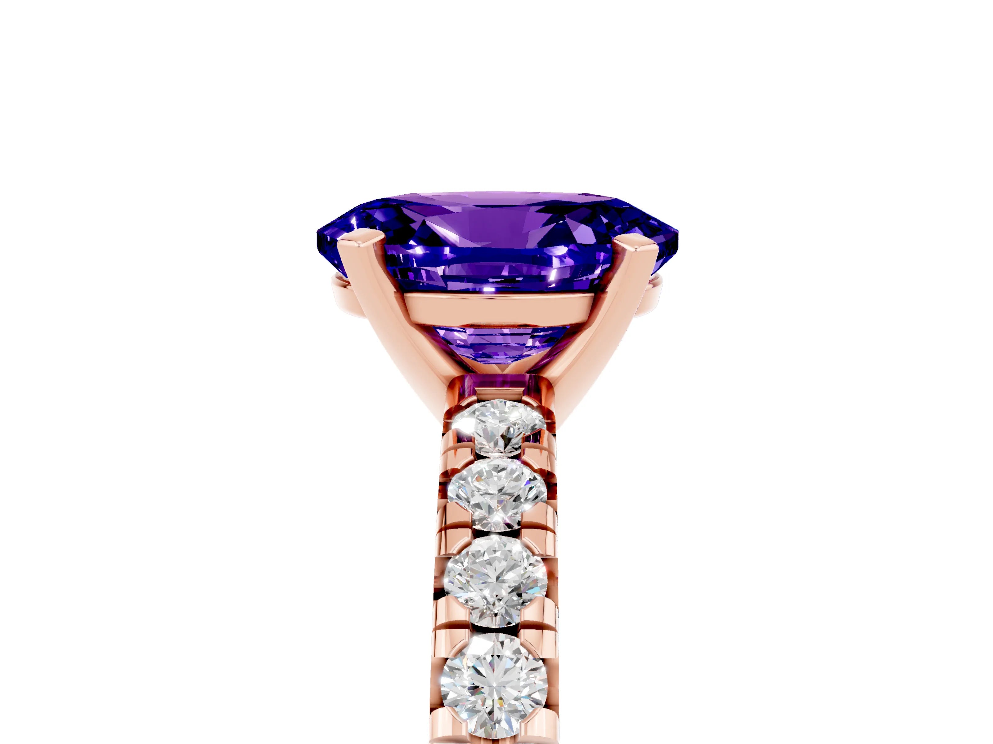 Rose gold Oval Cut Solitaire Pave Diamond Engagement Ring with Four-Prong Setting_5