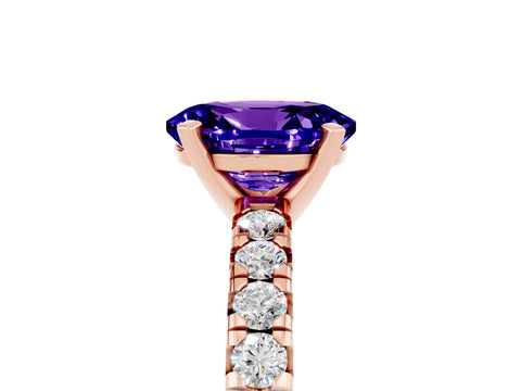 Rose gold Oval Cut Solitaire Pave Diamond Engagement Ring with Four-Prong Setting_5