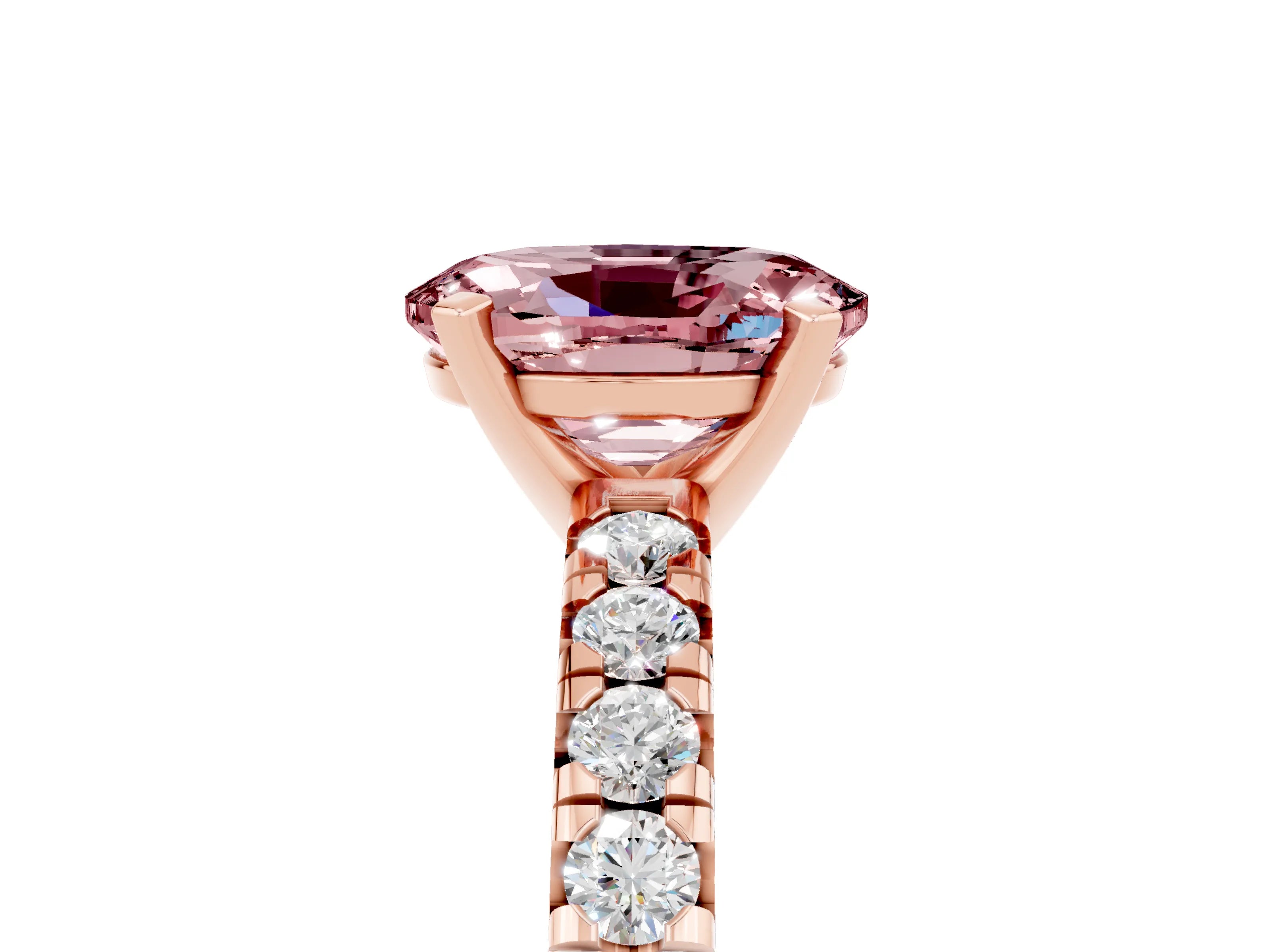 Rose gold Oval Cut Solitaire Pave Diamond Engagement Ring with Four-Prong Setting_5