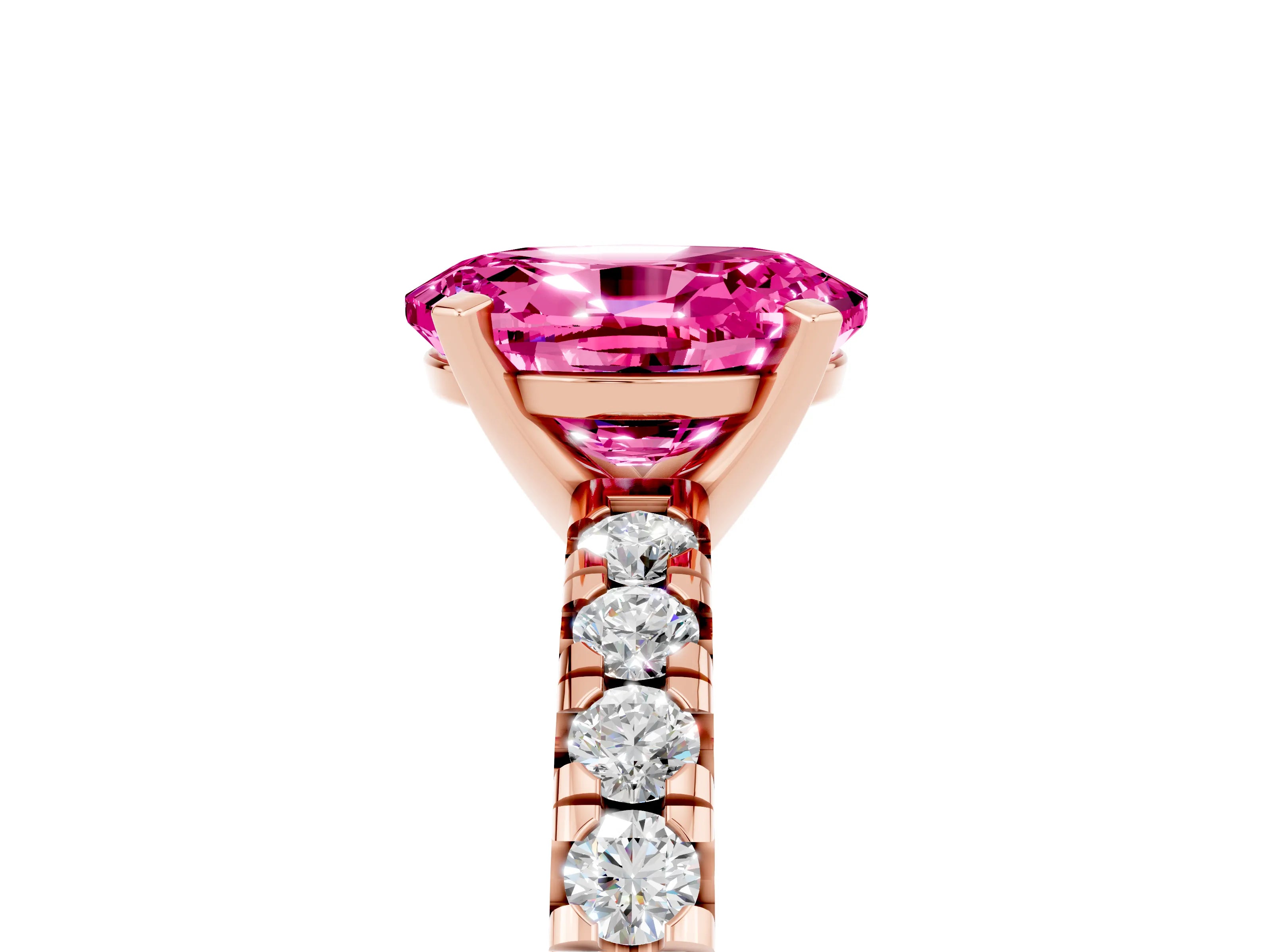 Rose gold Oval Cut Solitaire Pave Diamond Engagement Ring with Four-Prong Setting_5