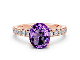 Rose gold Oval Cut Solitaire Pave Diamond Engagement Ring with Four-Prong Setting