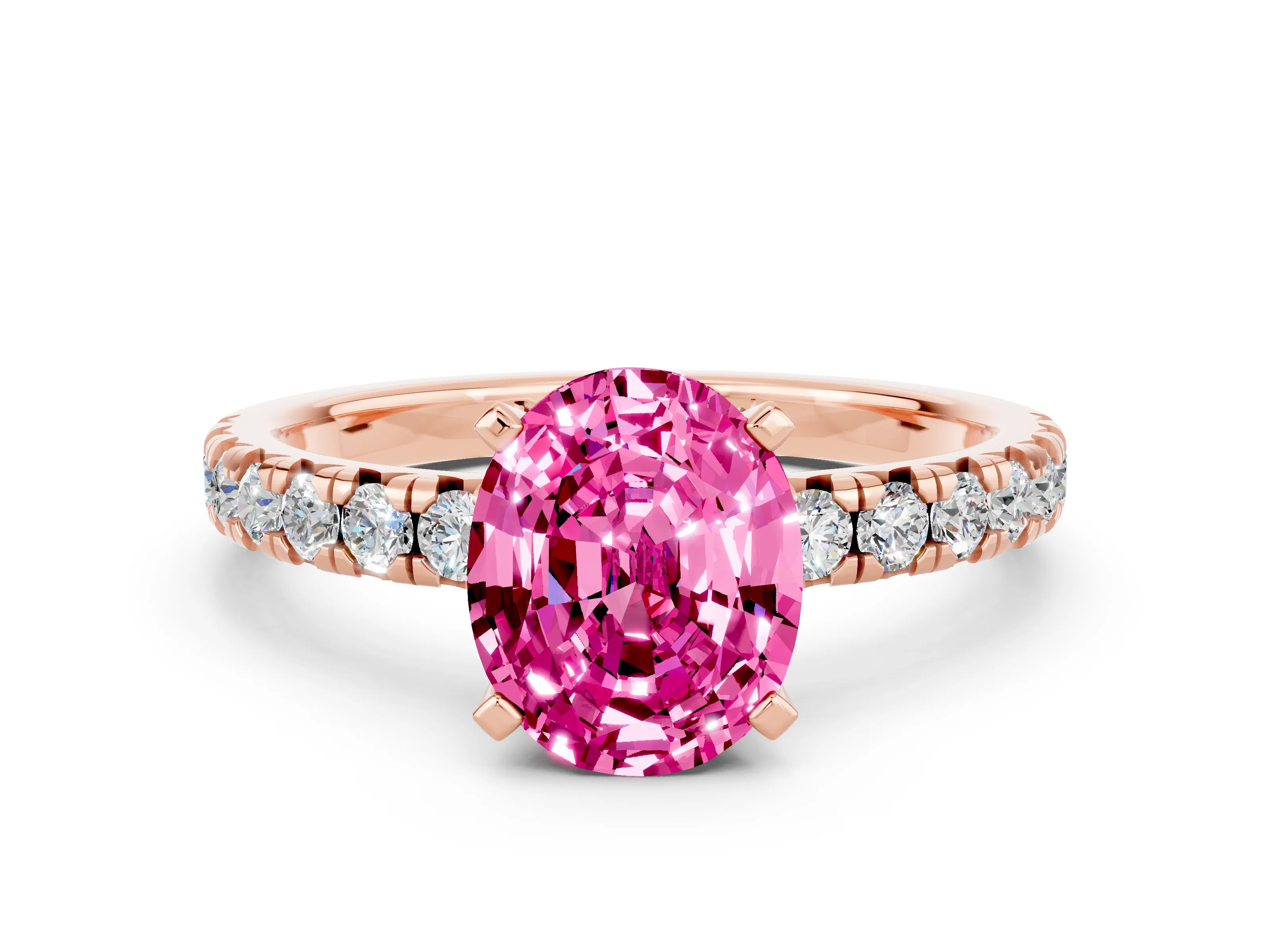 Rose gold Oval Cut Solitaire Pave Diamond Engagement Ring with Four-Prong Setting