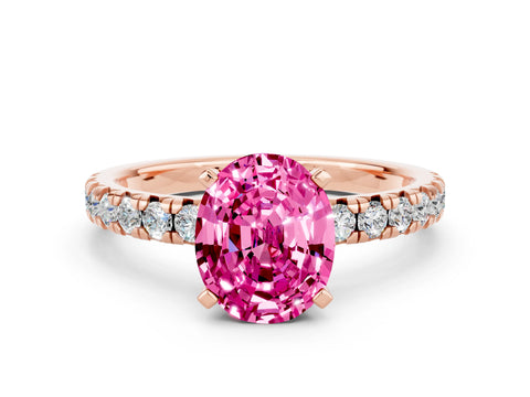 Rose gold Oval Cut Solitaire Pave Diamond Engagement Ring with Four-Prong Setting