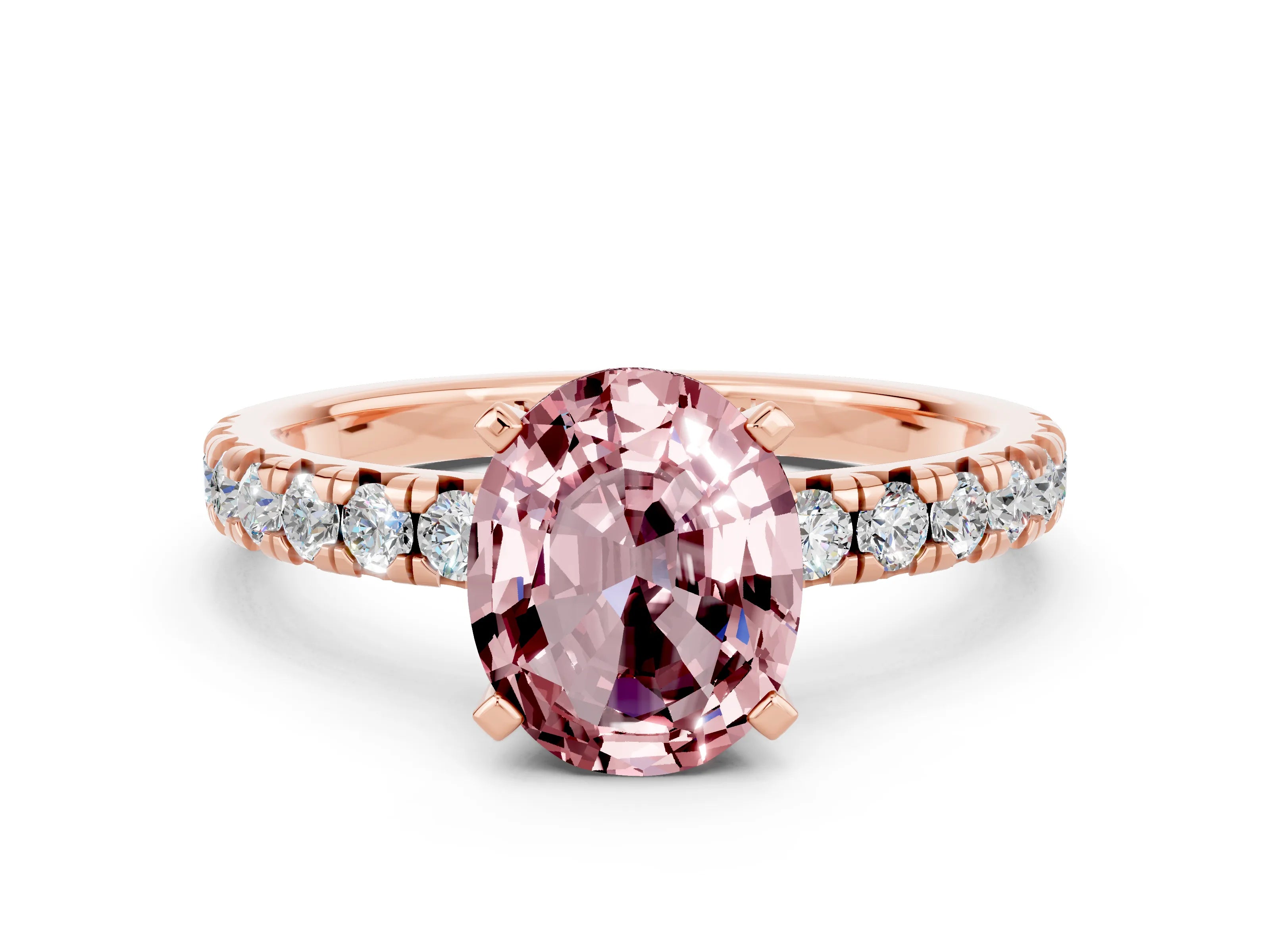 Rose gold Oval Cut Solitaire Pave Diamond Engagement Ring with Four-Prong Setting