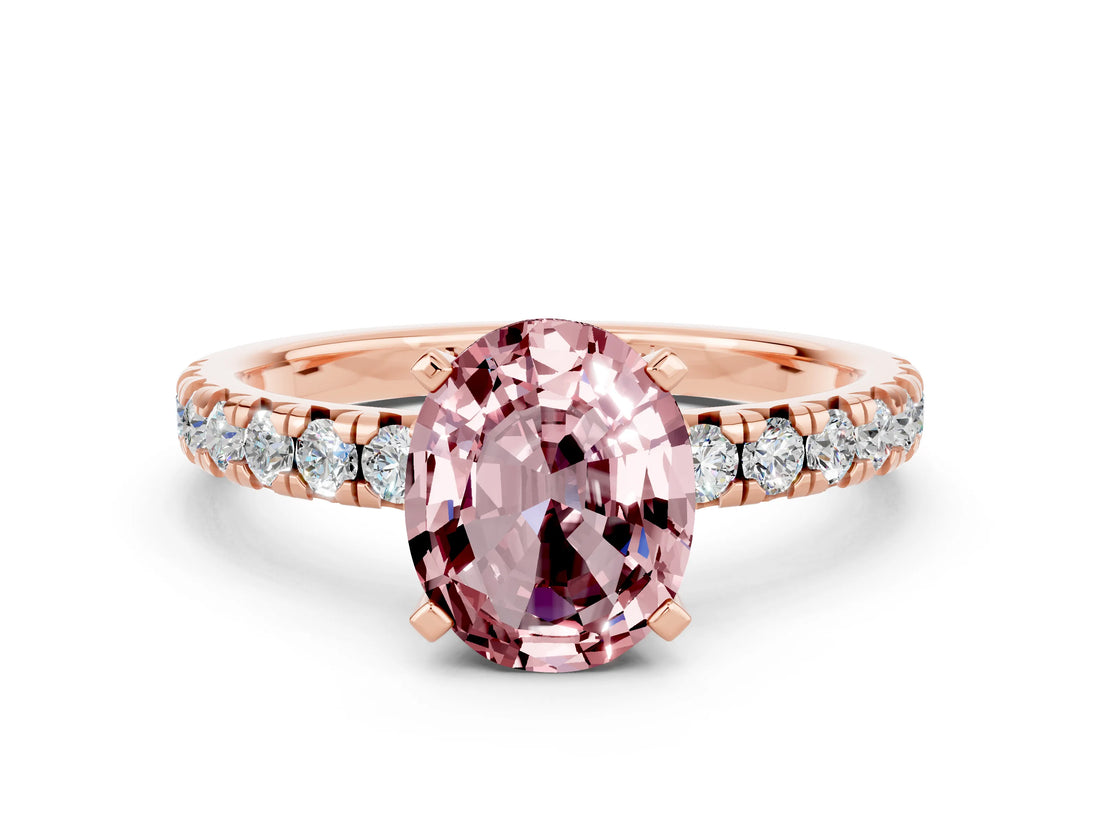 Rose gold Oval Cut Solitaire Pave Diamond Engagement Ring with Four-Prong Setting