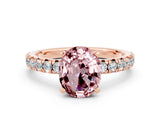 Rose gold Oval Cut Solitaire Pave Diamond Engagement Ring with Four-Prong Setting