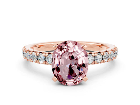 Rose gold Oval Cut Solitaire Pave Diamond Engagement Ring with Four-Prong Setting