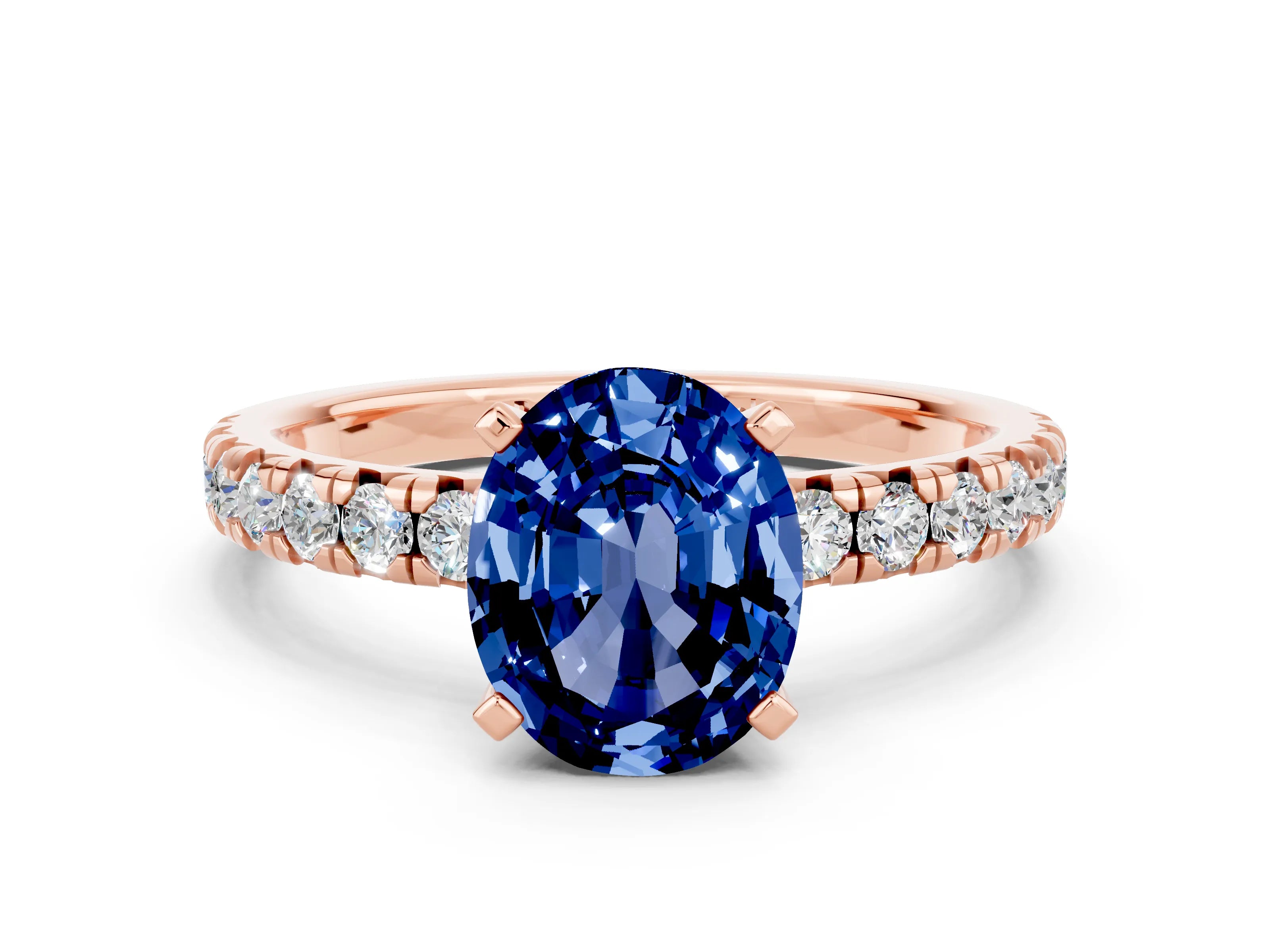 Rose gold Oval Cut Solitaire Pave Diamond Engagement Ring with Four-Prong Setting