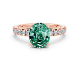 Rose gold Oval Cut Solitaire Pave Diamond Engagement Ring with Four-Prong Setting