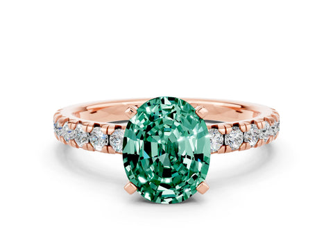 Rose gold Oval Cut Solitaire Pave Diamond Engagement Ring with Four-Prong Setting