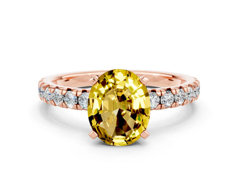 Rose gold Oval Cut Solitaire Pave Diamond Engagement Ring with Four-Prong Setting
