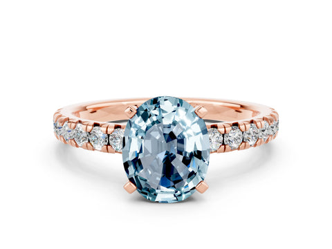 Rose gold Oval Cut Solitaire Pave Diamond Engagement Ring with Four-Prong Setting