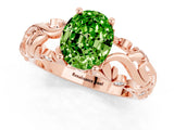 Rose gold Oval Cut Solitaire Peridot Leaf-Inspired Vine Band Ring with Prong Setting_1