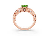 Rose gold Oval Cut Solitaire Peridot Leaf-Inspired Vine Band Ring with Prong Setting_3