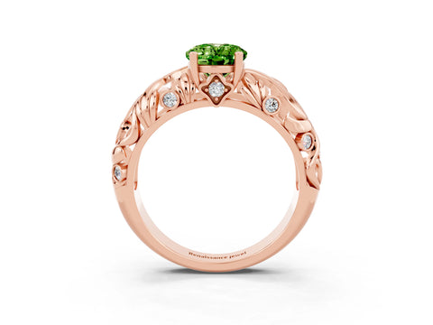 Rose gold Oval Cut Solitaire Peridot Leaf-Inspired Vine Band Ring with Prong Setting_3