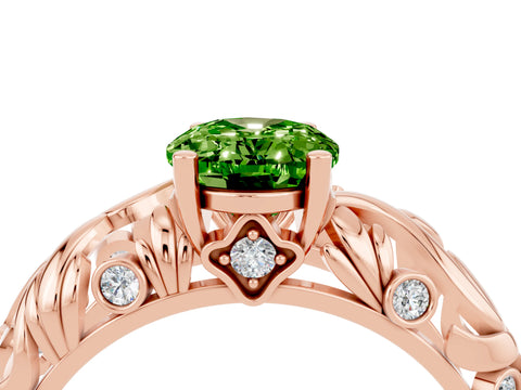 Rose gold Oval Cut Solitaire Peridot Leaf-Inspired Vine Band Ring with Prong Setting_4