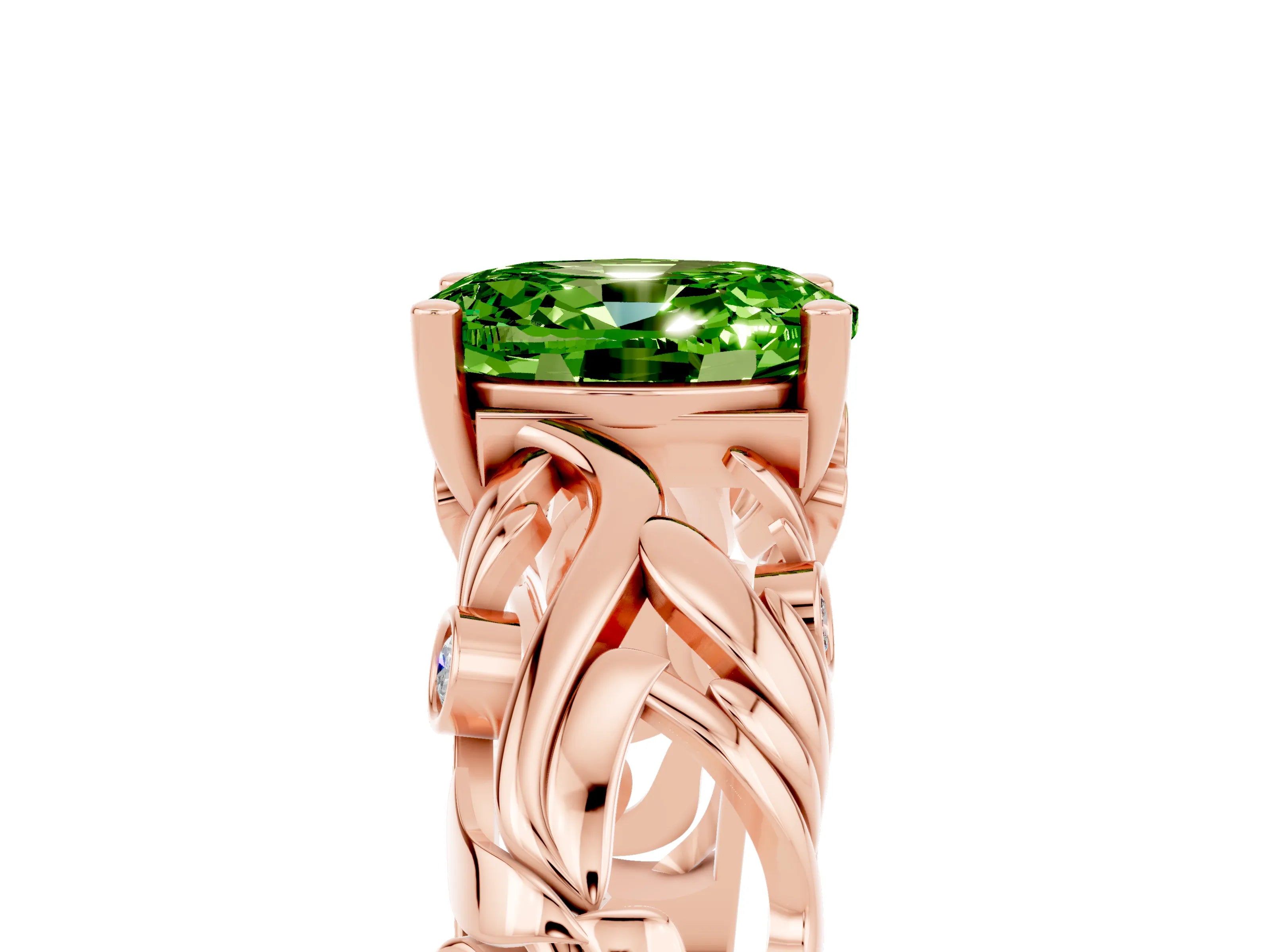 Rose gold Oval Cut Solitaire Peridot Leaf-Inspired Vine Band Ring with Prong Setting_5