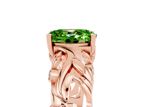 Rose gold Oval Cut Solitaire Peridot Leaf-Inspired Vine Band Ring with Prong Setting_5
