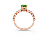 Rose gold Oval Cut Solitaire Peridot Ring with Pave Band and Four-Prong Setting_3