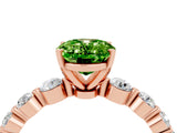 Rose gold Oval Cut Solitaire Peridot Ring with Pave Band and Four-Prong Setting_4