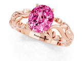 Rose gold Oval Cut Solitaire Pink Sapphire Leaf-Inspired Vine Band Ring with Prong Setting_25