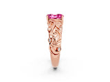 Rose gold Oval Cut Solitaire Pink Sapphire Leaf-Inspired Vine Band Ring with Prong Setting_26