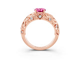 Rose gold Oval Cut Solitaire Pink Sapphire Leaf-Inspired Vine Band Ring with Prong Setting_27